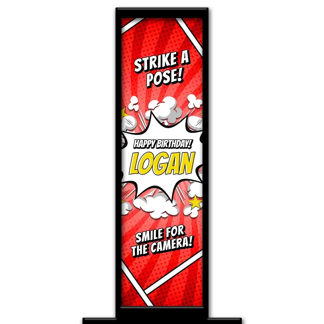 Comic Boom photo booth pillar start screen