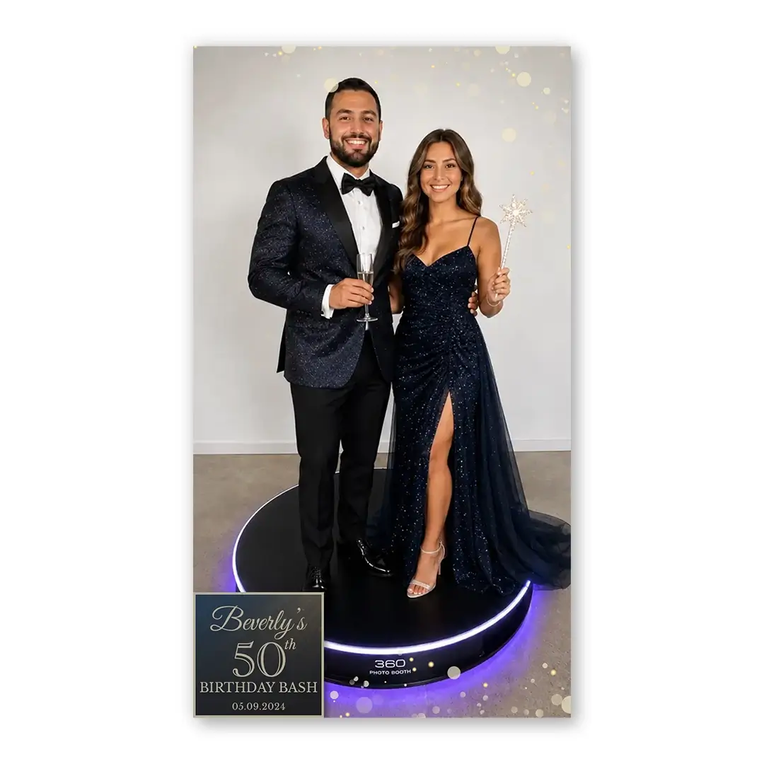 Midnight Gold Celebration photo booth template 360P layout