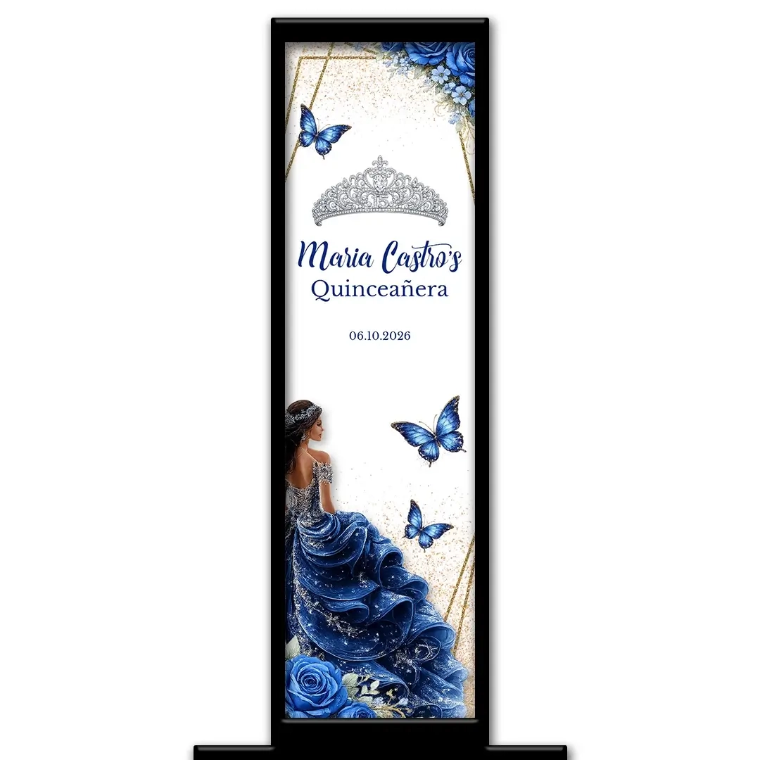 Blue Rose Quinceanera photo booth pillar start screen
