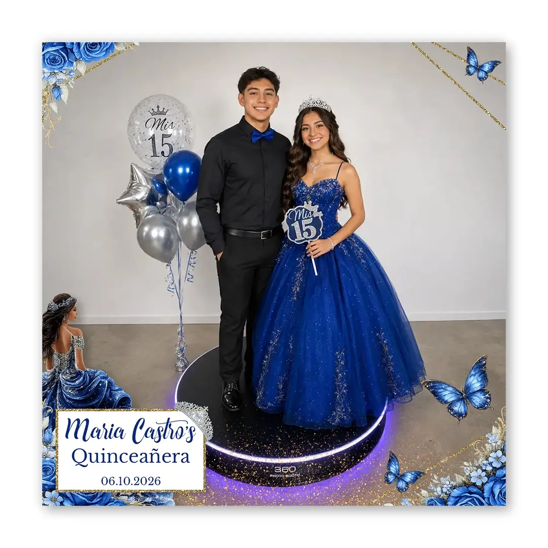 Blue Rose Quinceanera photo booth template 360 layout