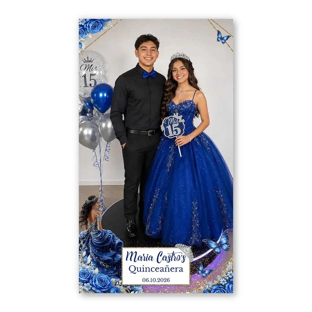 Blue Rose Quinceanera photo booth template 360P layout