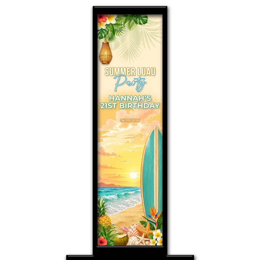 Tropical Beach Party photo booth pillar start screen