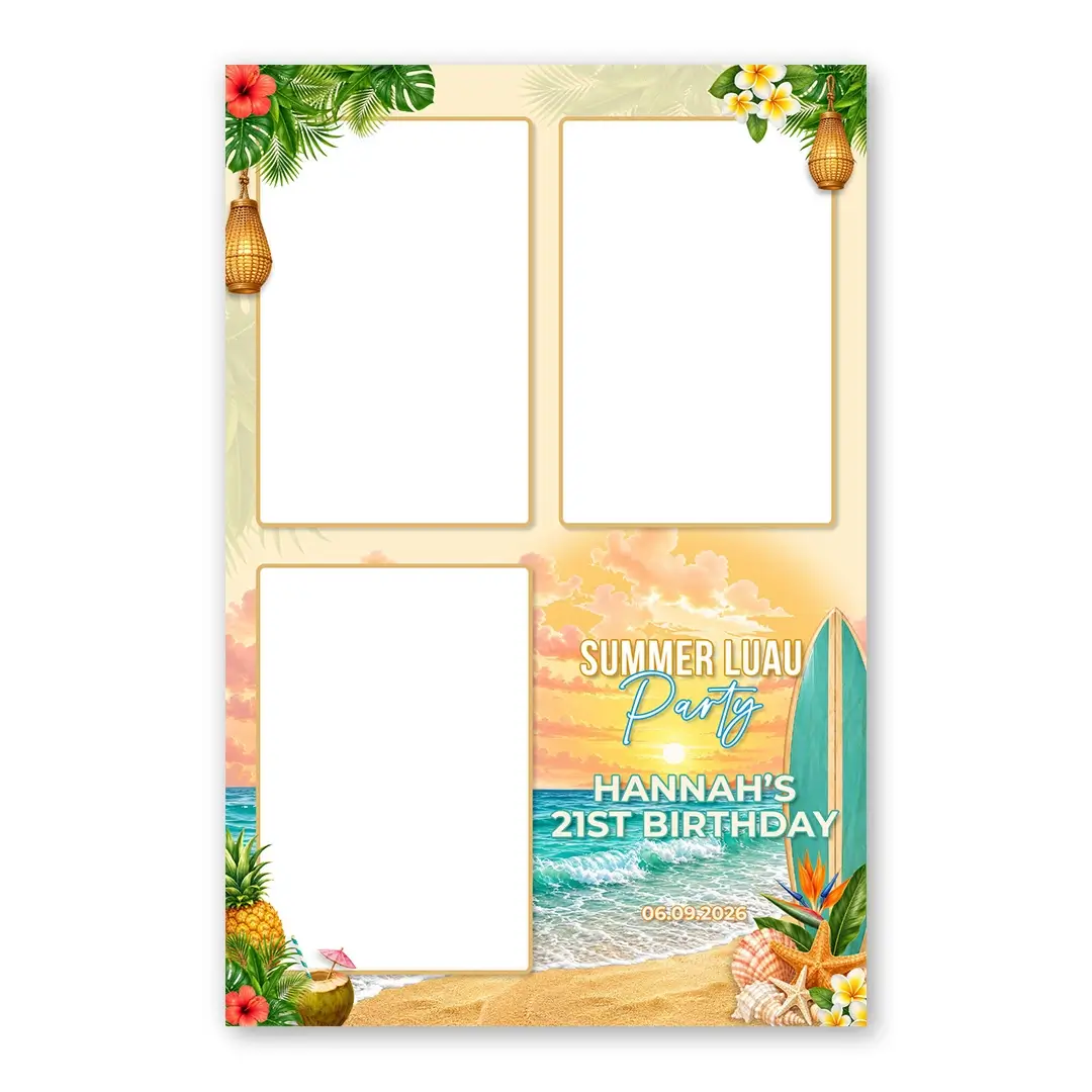 Tropical Beach Party photo booth template P3P layout