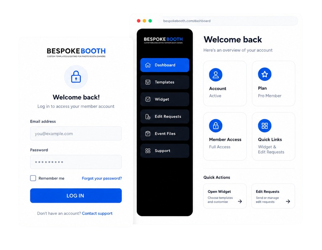 BespokeBooth member account login and dashboard access