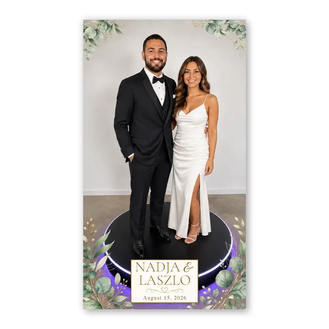 Golden Eucalyptus Wedding photo booth template 360P layout