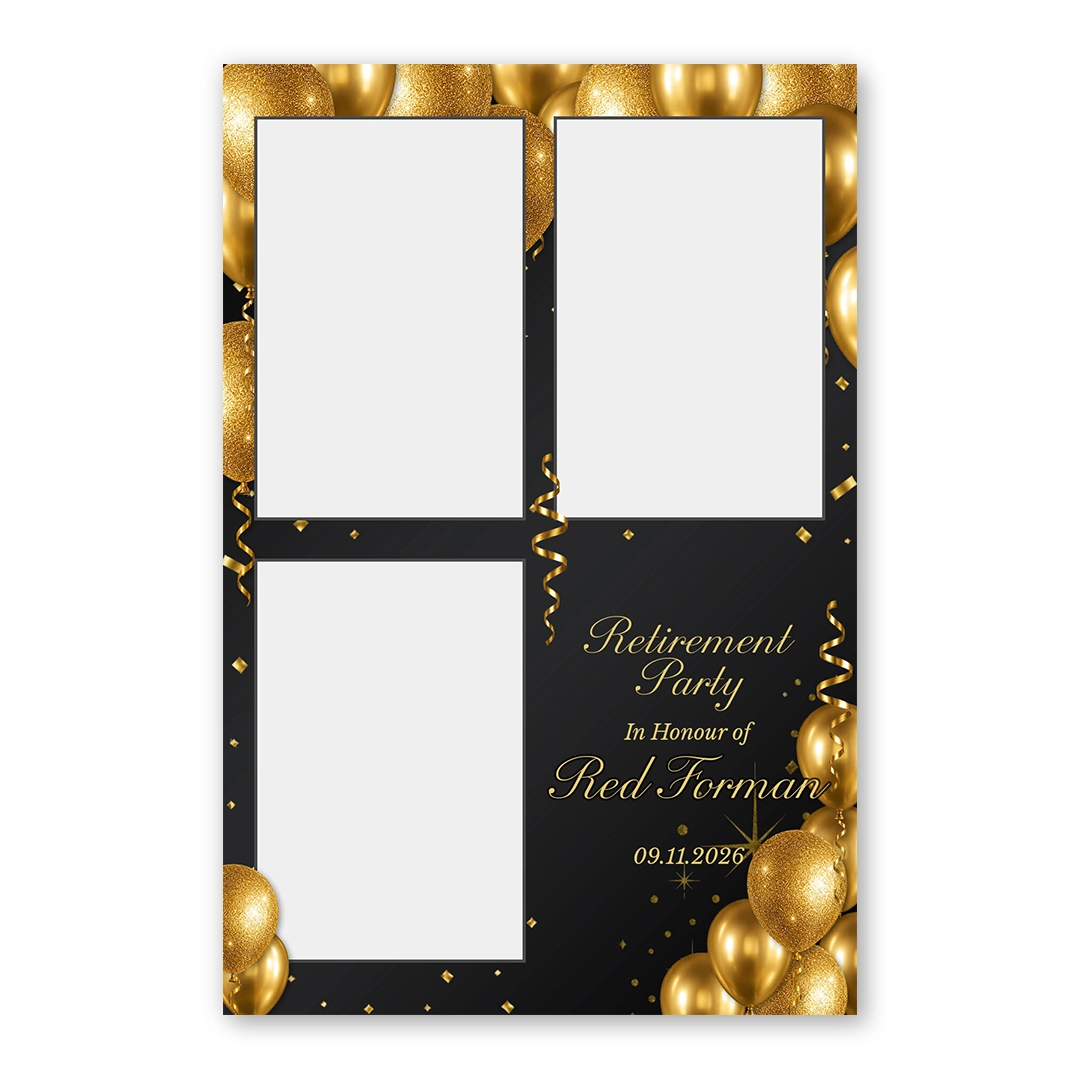Black & Gold Retirement photo booth template P3P layout