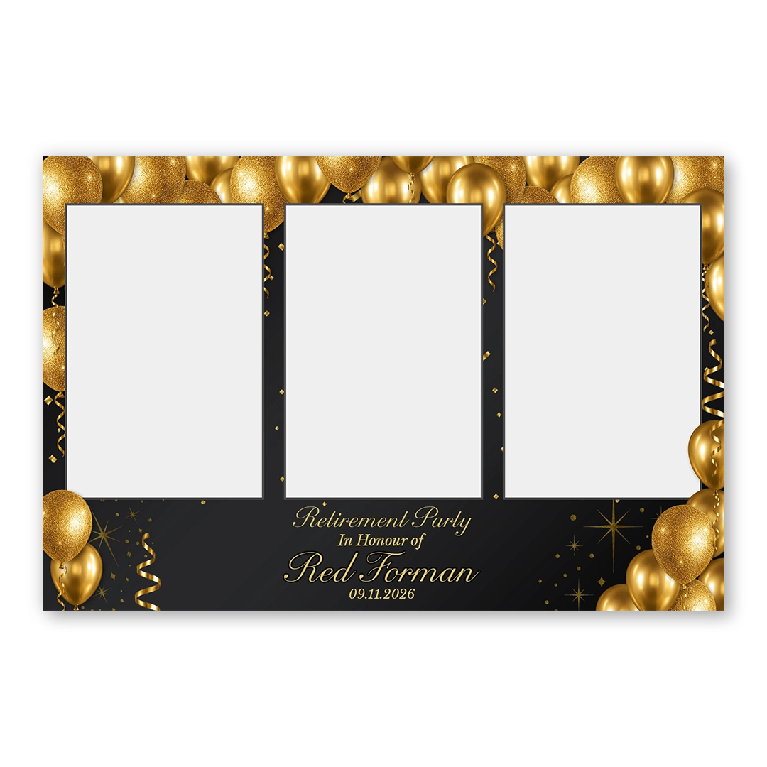 Black & Gold Retirement photo booth template L3P layout