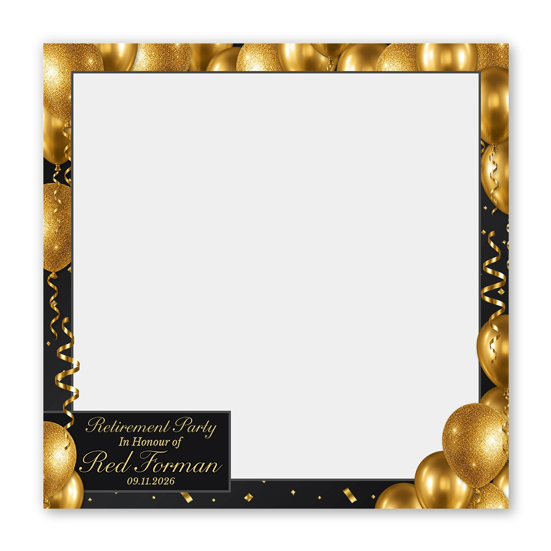 Black & Gold Retirement photo booth template SF layout