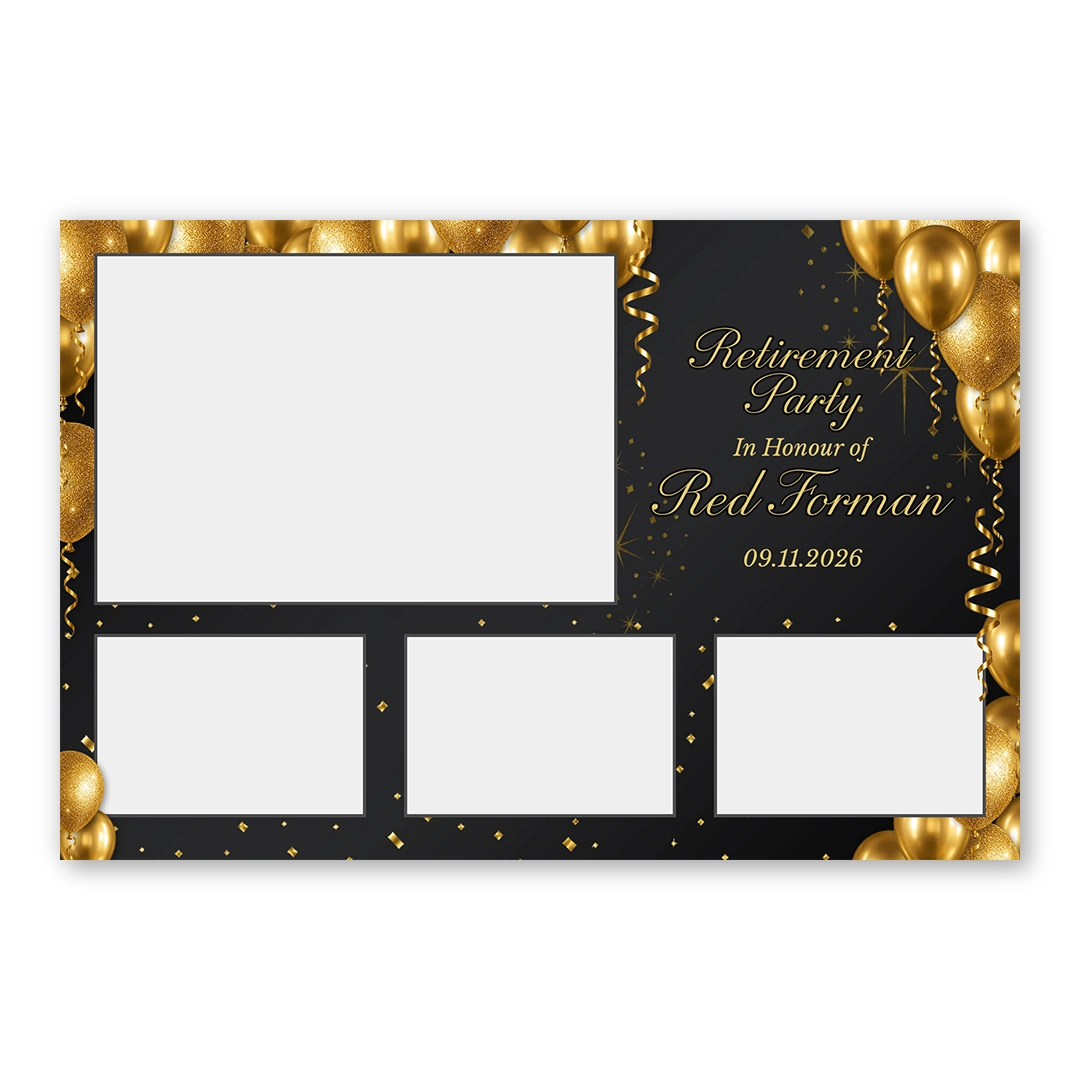 Black & Gold Retirement photo booth template L4L layout