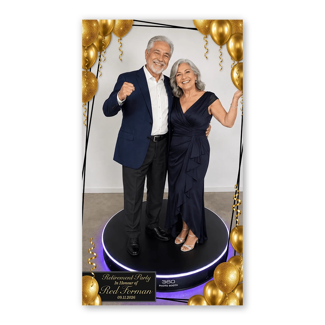 Black & Gold Retirement photo booth template 360P layout
