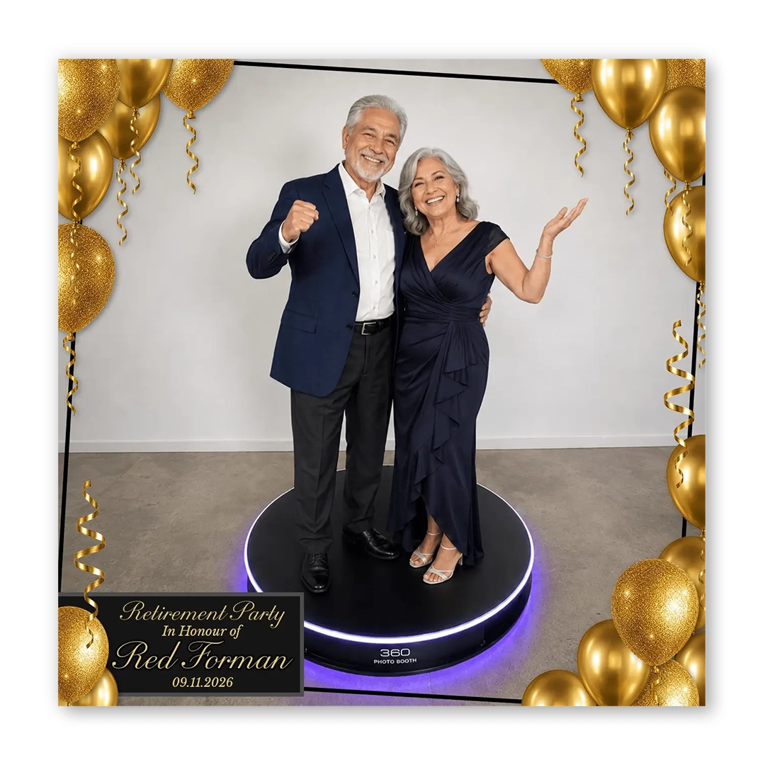Black & Gold Retirement photo booth template 360 layout