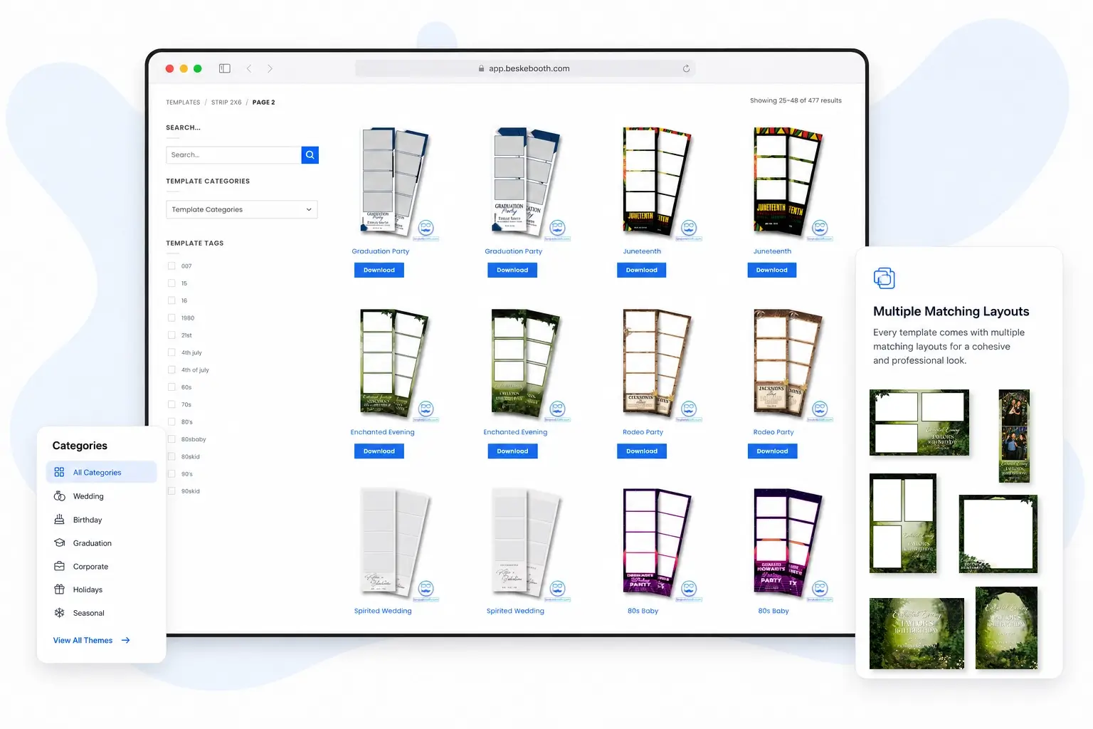 BespokeBooth template library and branded client template-selection widget.