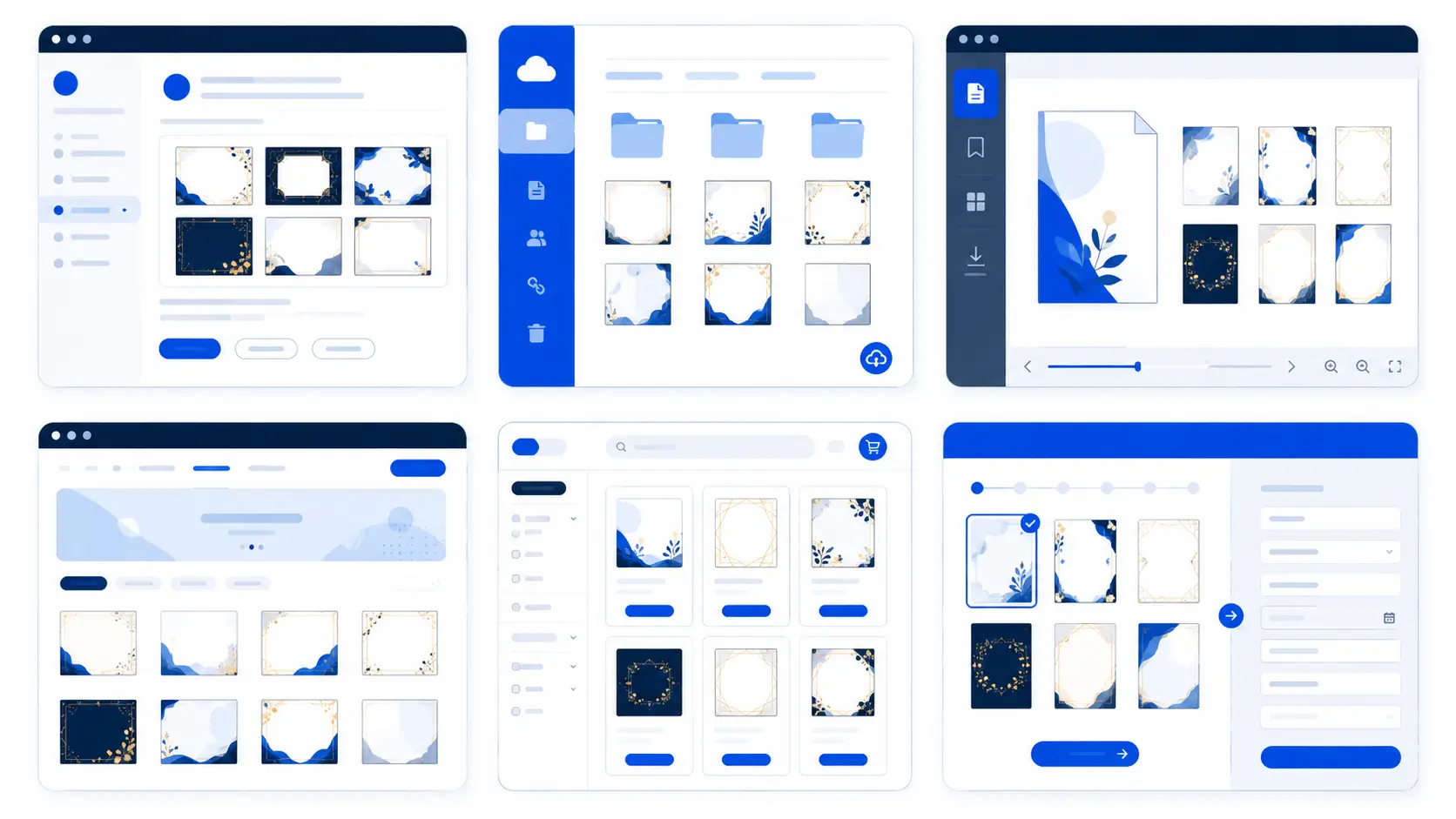 Comparison of six ways photo booth businesses can show template choices to clients